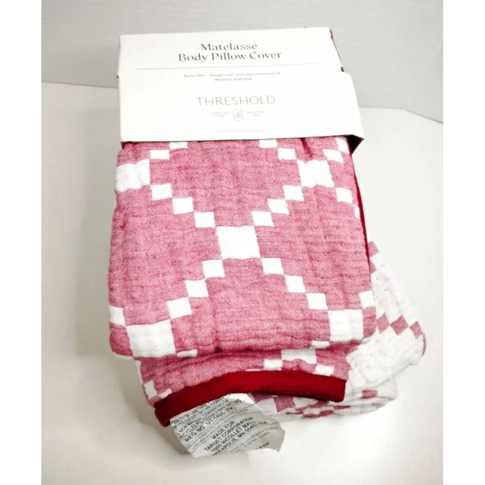 Threshold Matelassé Body Pillow Cover 20x52 Red/White Geometric Reversible Zip